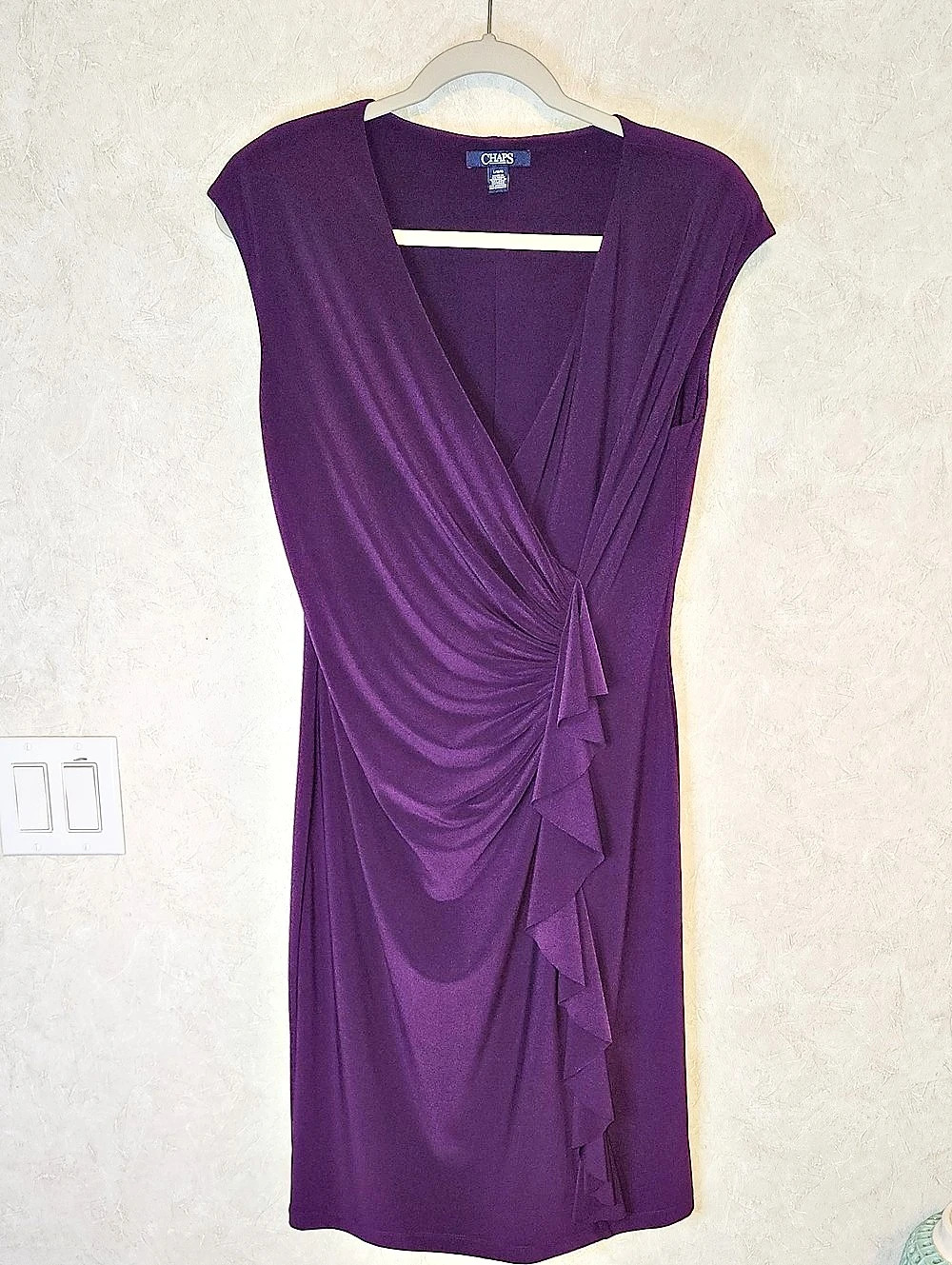 Chaps Ruched Mini Dress in Purple Size Large Like New